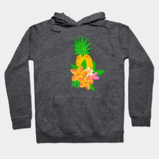 Tropical pineapple print with plumeria flowers. Hoodie